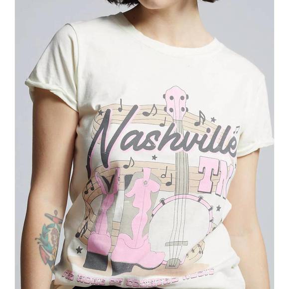 NEW RECYCLED KARMA welcome to music city tee in pearl - Picture 2 of 4